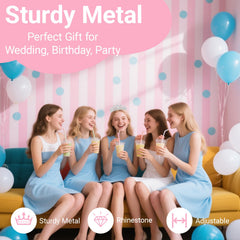 Papoopy tiara worn by model at wedding demonstrating photogenic, elegant styling
