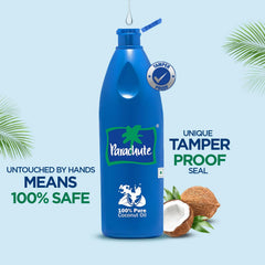 Parachute product label close-up showing quality tests and traditional sourcing advantage