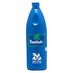 Parachute jar front packaging showing pure unrefined coconut oil benefit: trusted purity