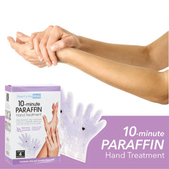 Paraffin Wax Works gloves on hands demonstrating soothing warmth and hydration