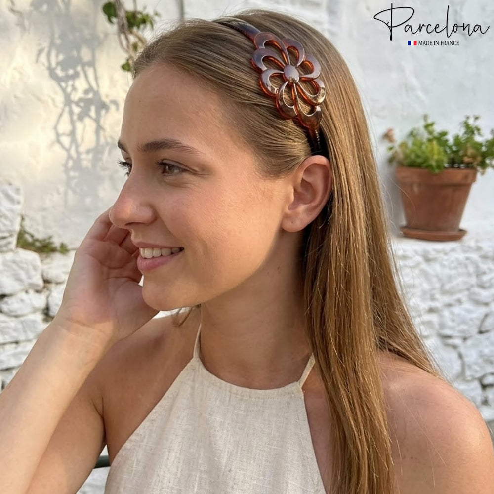 Parcelona detailed view of tortoise shell flower pattern with rich color