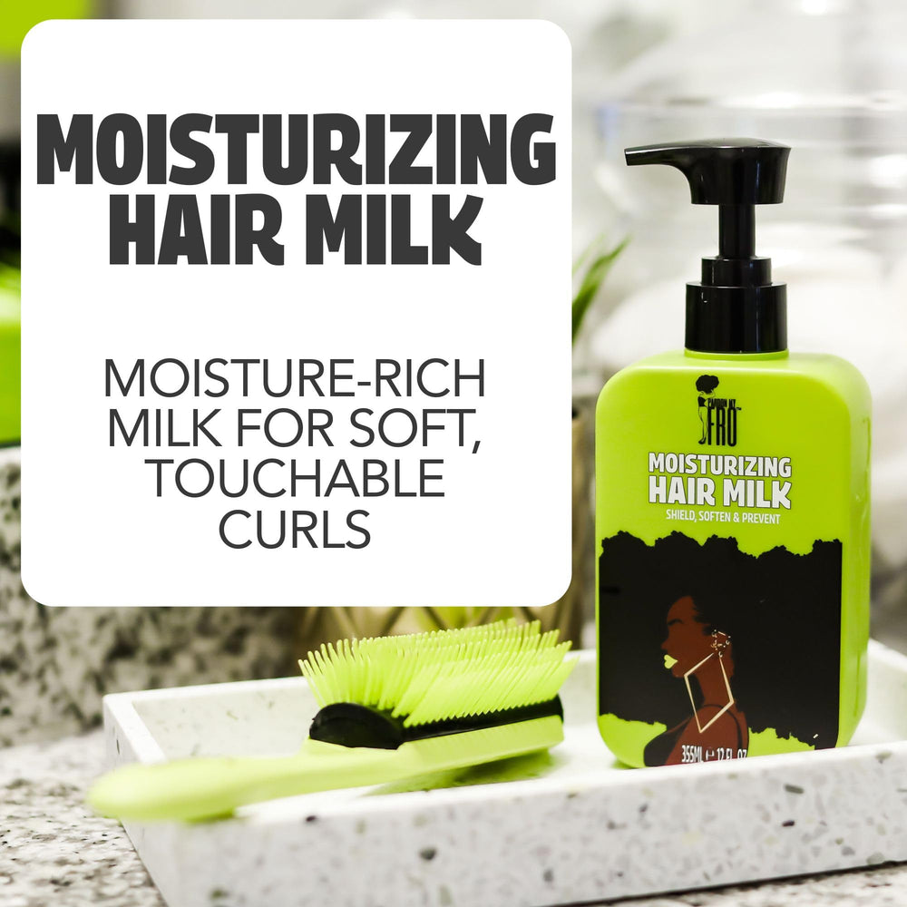 Pardon My Fro bottle next to ruler showing 12 fl oz long-lasting benefit