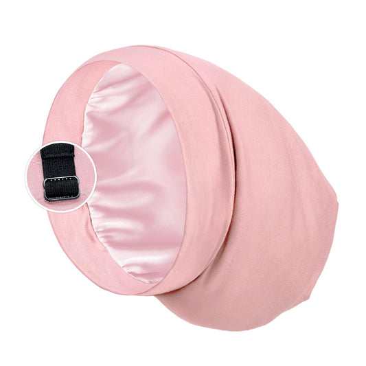 PARISBELLA front view pink bonnet showing stylish fit and secure hold