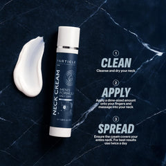 Particle neck cream held in hand to show 1.7 fl oz scale and portability