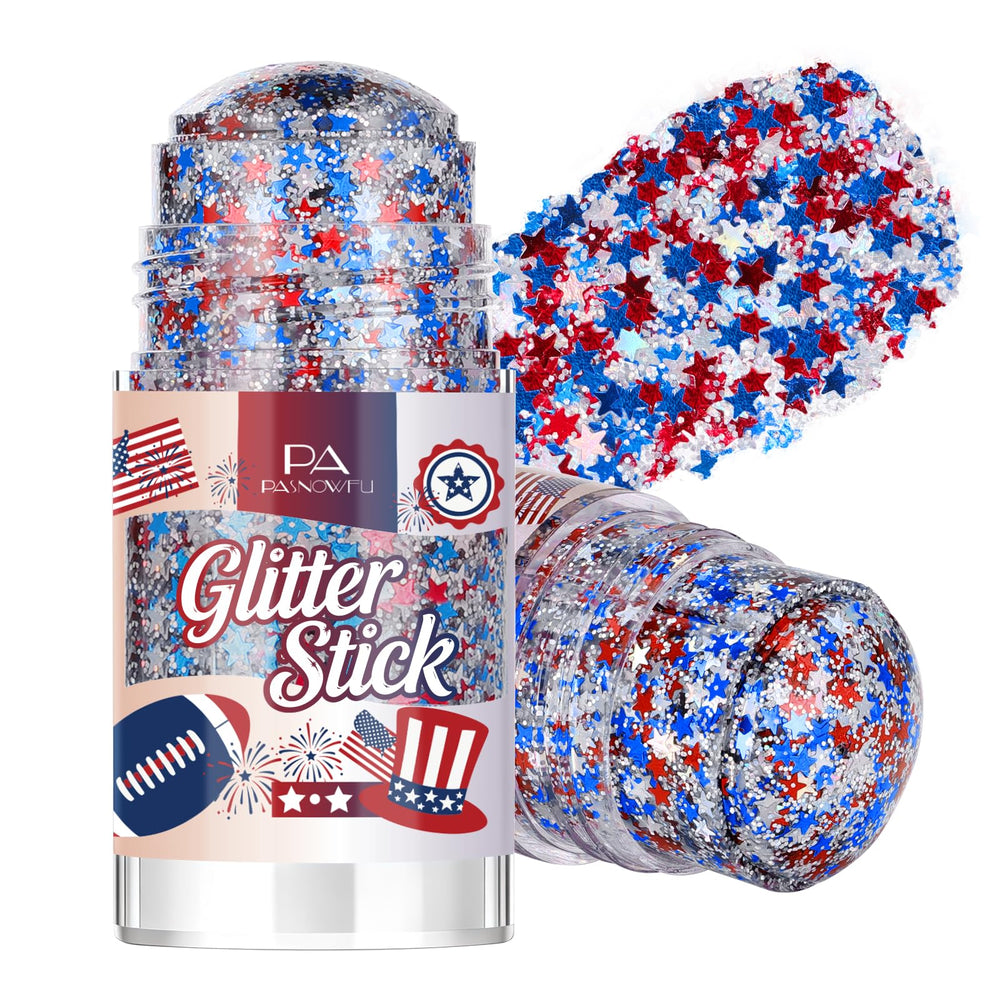 PASNOWFU front packaging showing patriotic glitter stick and benefits