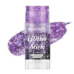 PASNOWFU front view of twist-up violet glitter stick showing compact design and portability benefit