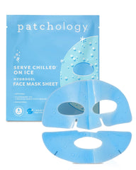 Patchology front packaging showing iced hydrogel mask and benefits