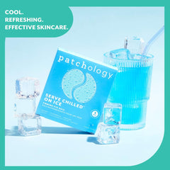 Patchology chilled patches in refrigerator showcasing enhanced cooling for immediate de-puffing