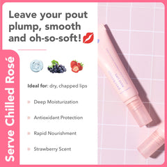 Patchology Rosé Lip Sleeping Mask applied on fingertip illustrating easy spreadability
