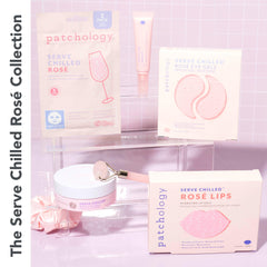 Patchology Rosé Lip Sleeping Mask beside ruler showing 14.7 ml size and scale