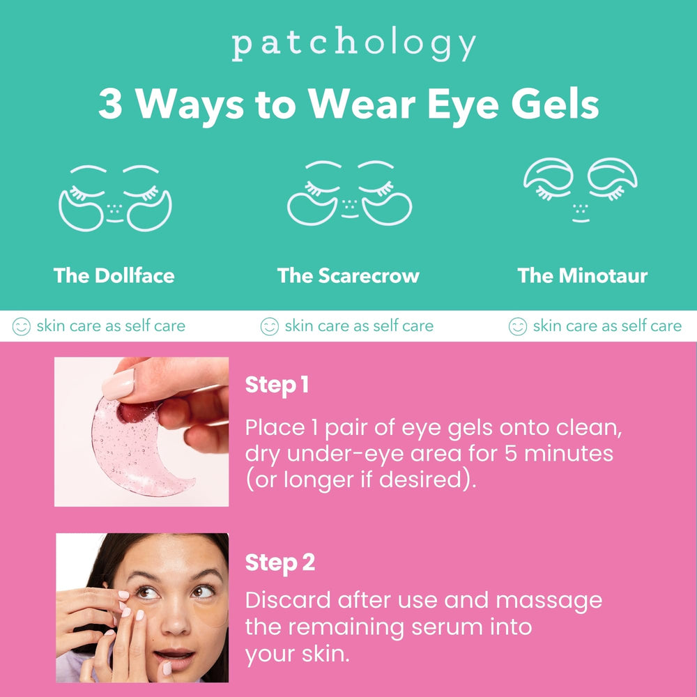 Patchology patch sachet next to hand to show compact travel-friendly size