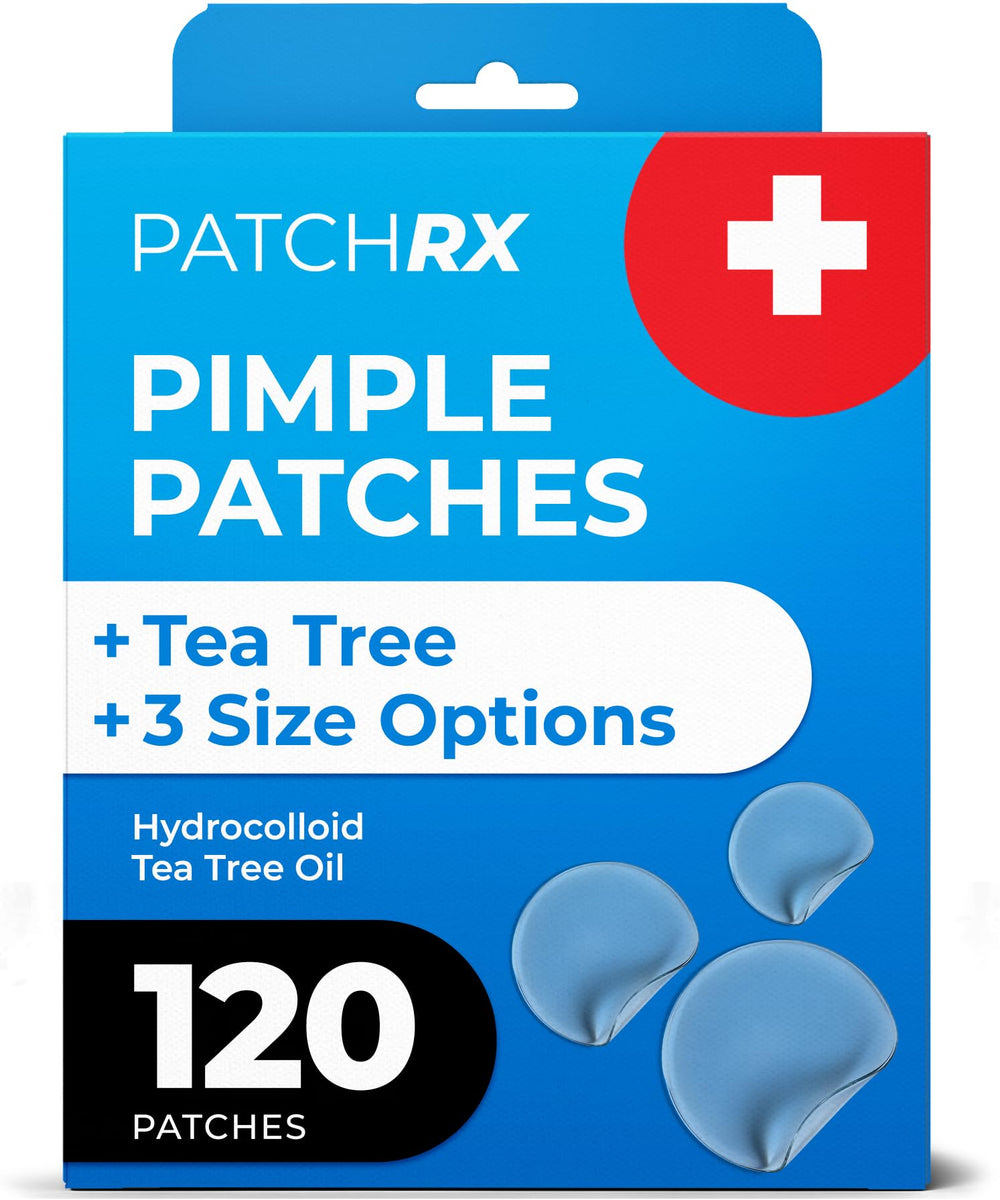 PatchRx front packaging showing 120 hydrocolloid dots and size variety, protective benefit