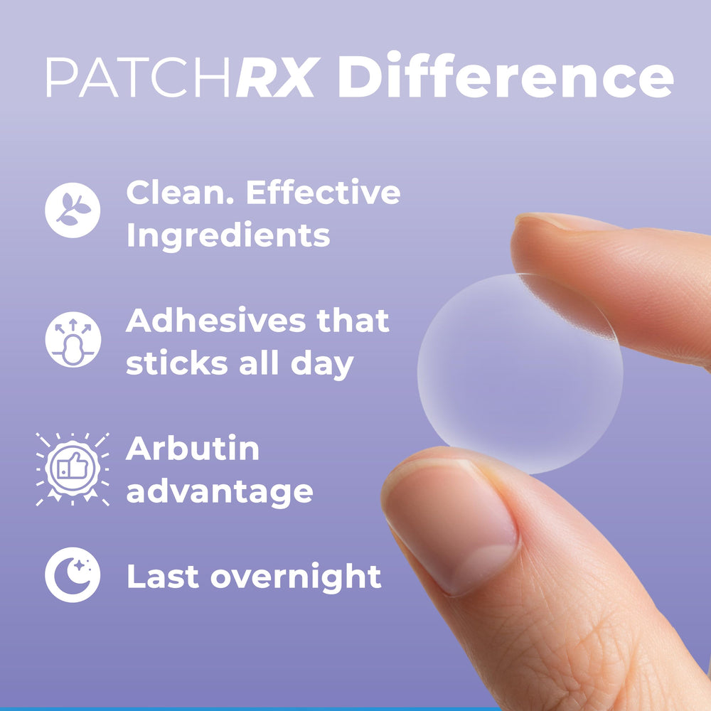 PatchRx ingredient label highlighting arbutin for targeted care