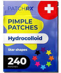 PatchRx front packaging showing 240 star pimple patches and benefits