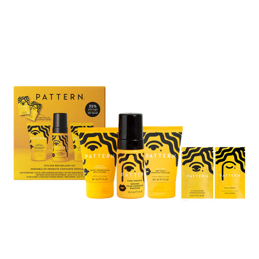 PATTERN kit front packaging view shows compact travel-ready curl styling set