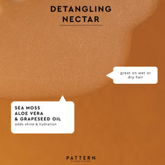 PATTERN detangling nectar label highlighting sea moss aloe grapeseed oil benefits