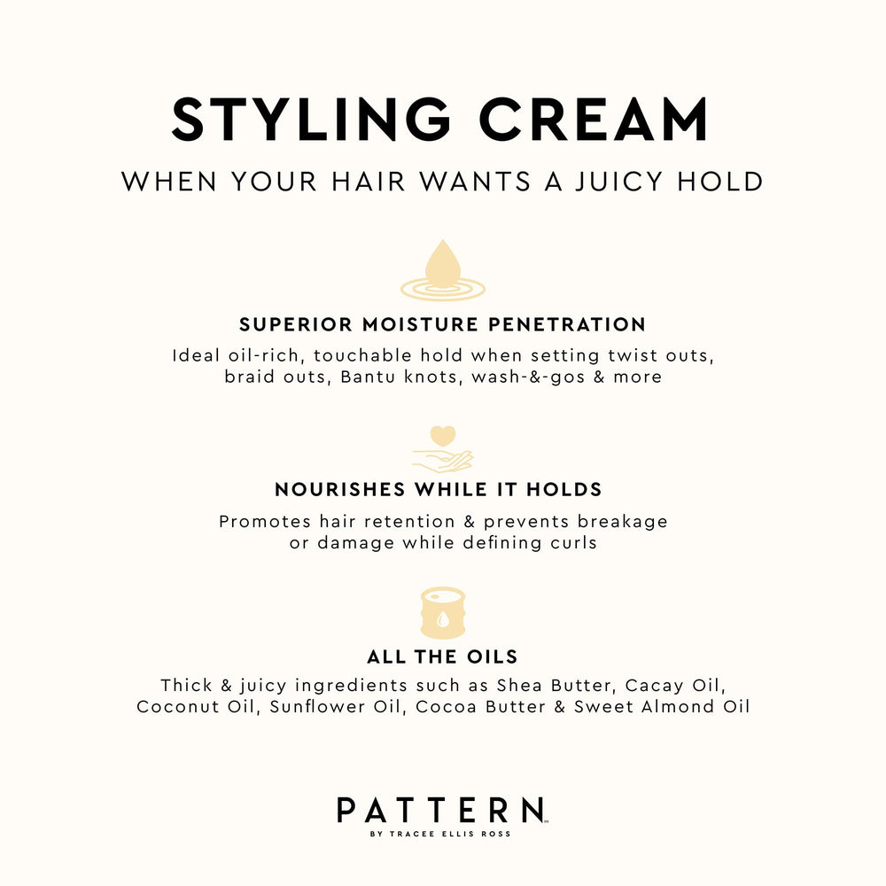 PATTERN styling cream smoothed on palm, moisturizes and provides touchable hold