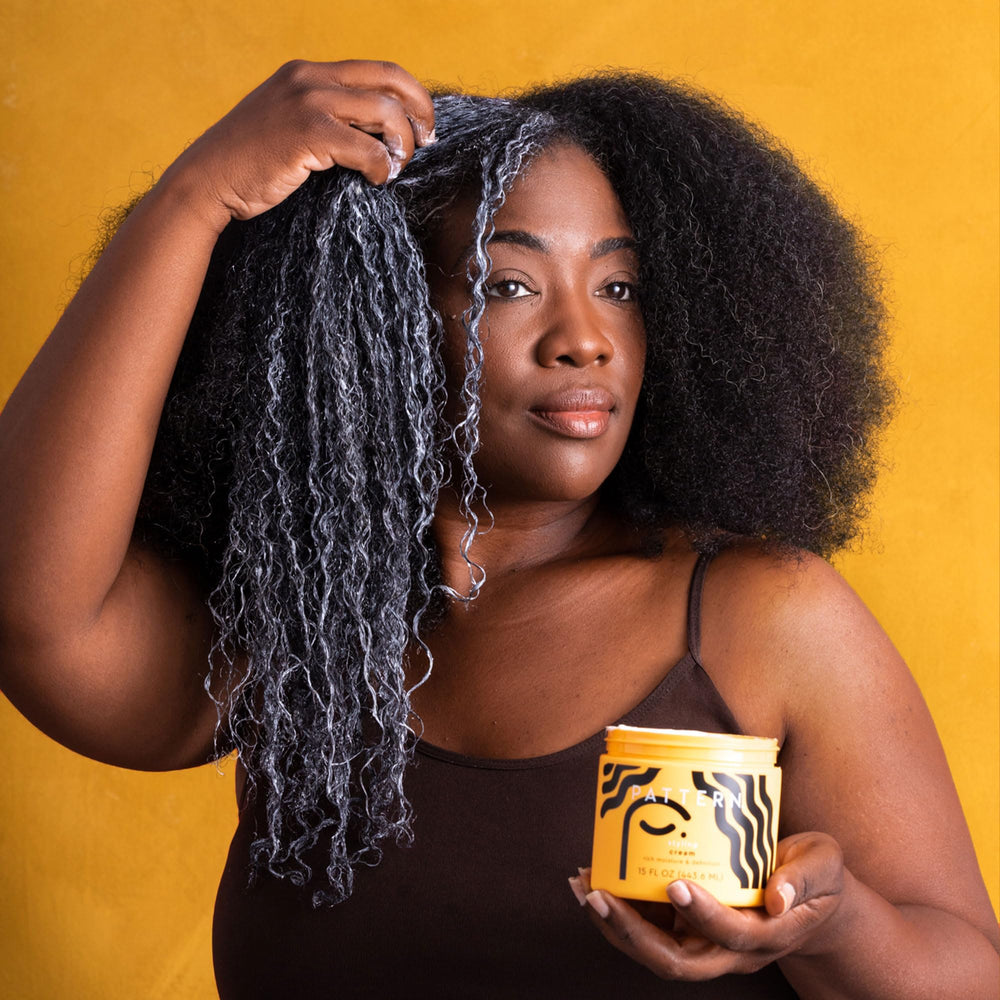 PATTERN before-and-after twist-out showing enhanced curl definition and reduced frizz