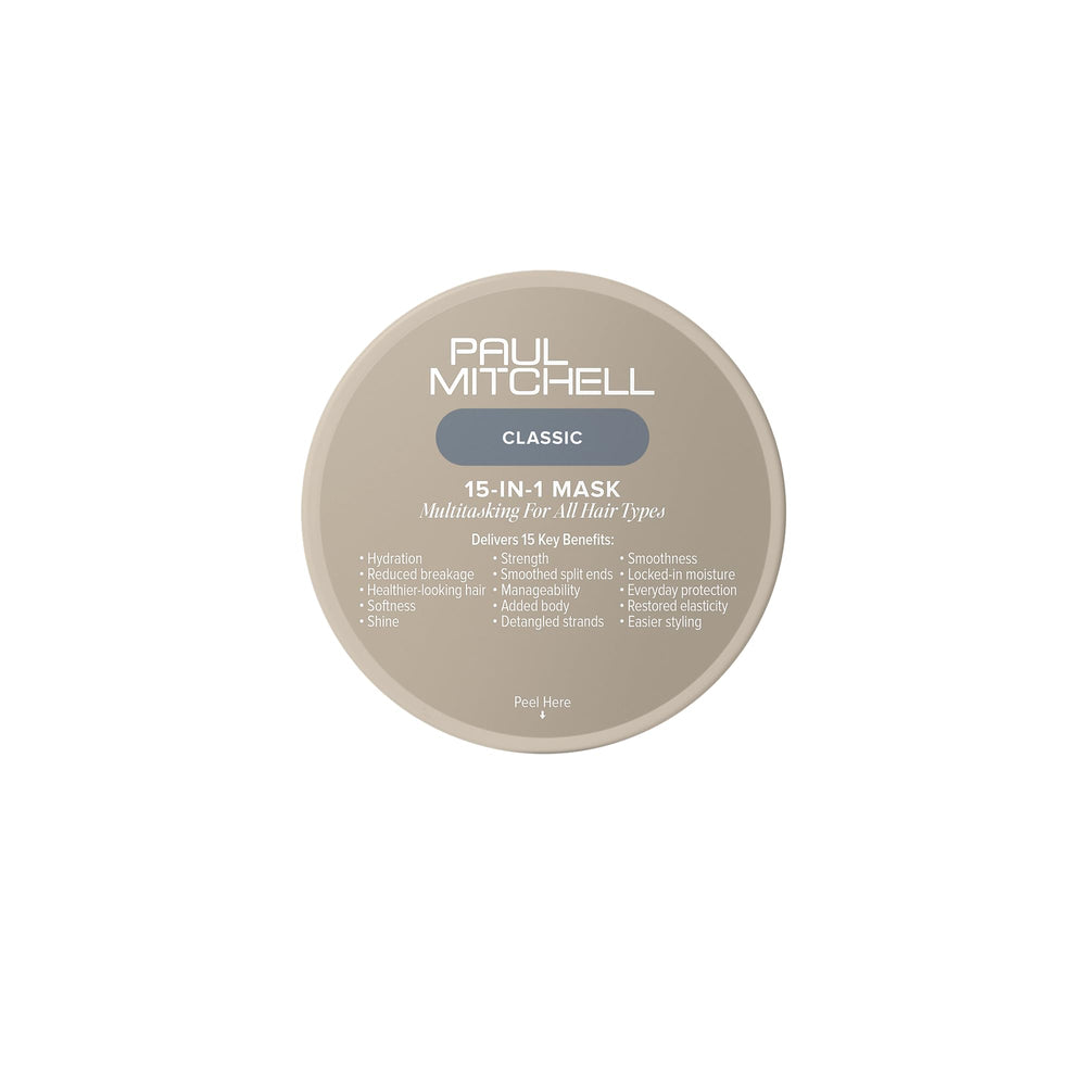 Paul Mitchell 15‑In‑1 Mask jar front view showing packaging and brand benefit