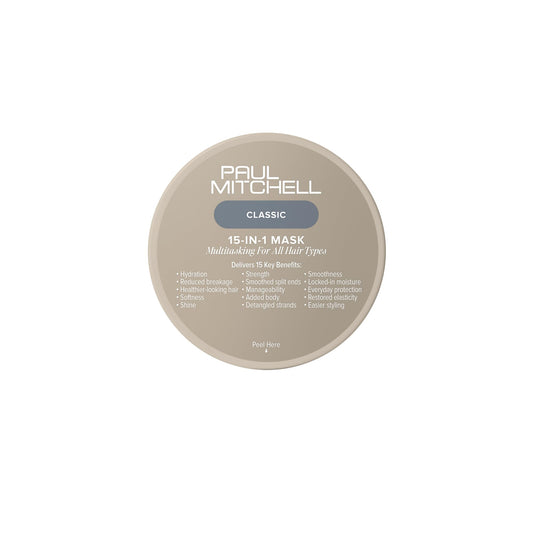 Paul Mitchell 15‑In‑1 Mask jar front view showing packaging and brand benefit