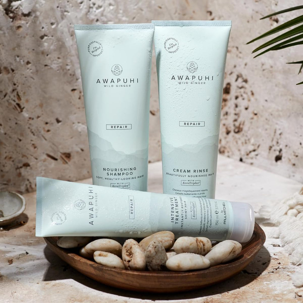 Label detail on Awapuhi Wild Ginger showing ingredients and keratin benefit