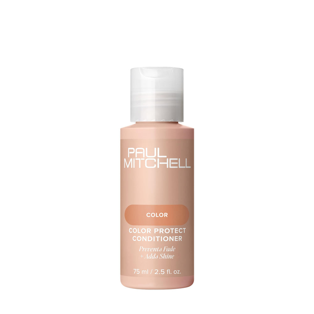 Paul Mitchell front bottle view showing label and travel size, highlights brand protection
