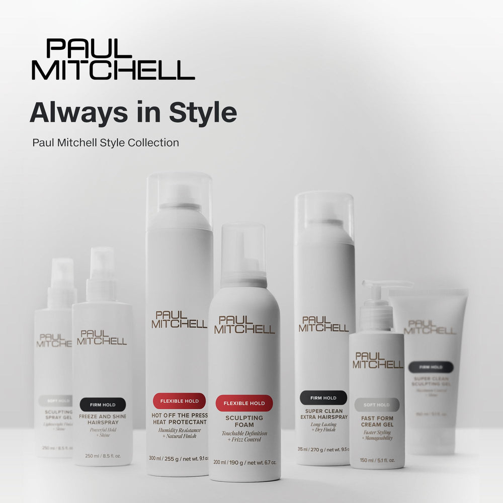 Paul Mitchell bottle beside a hand for size scale, conveys travel-friendly 8.5 fl oz convenience