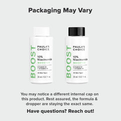 Paula's Choice bottle next to a ruler to show 0.67oz compact size for travel convenience