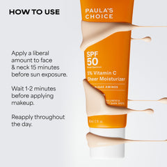 Paula's Choice label close-up highlighting vitamin C and SPF ingredients