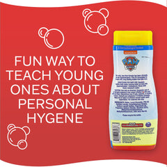 Paw Patrol label closeup highlighting hypoallergenic tear-free formula benefit
