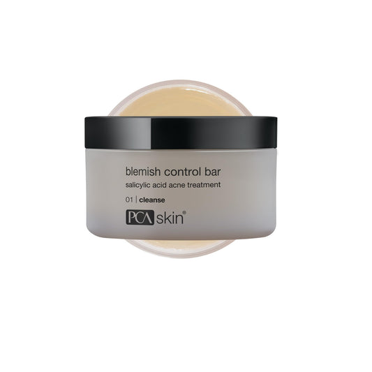 PCA SKIN blemish control cleanser bar front jar showing label and compact design for travel convenience