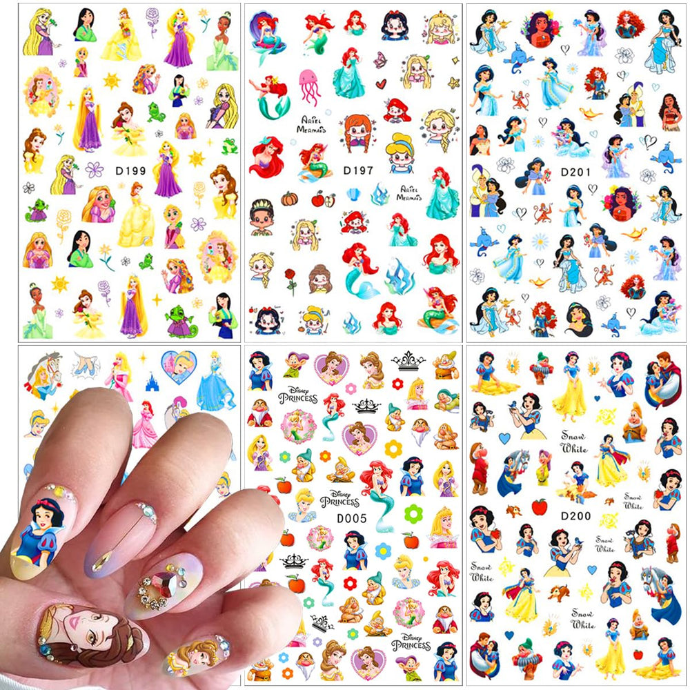 PDFADSK front packaging showing six cute cartoon nail sticker sheets for quick styling