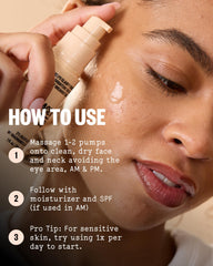 PEACE OUT applying serum to face demonstrating targeted pore treatment benefit