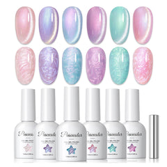 PEACECOLOR front packaging showing six cat eye gel polish shades and magnet for versatile looks