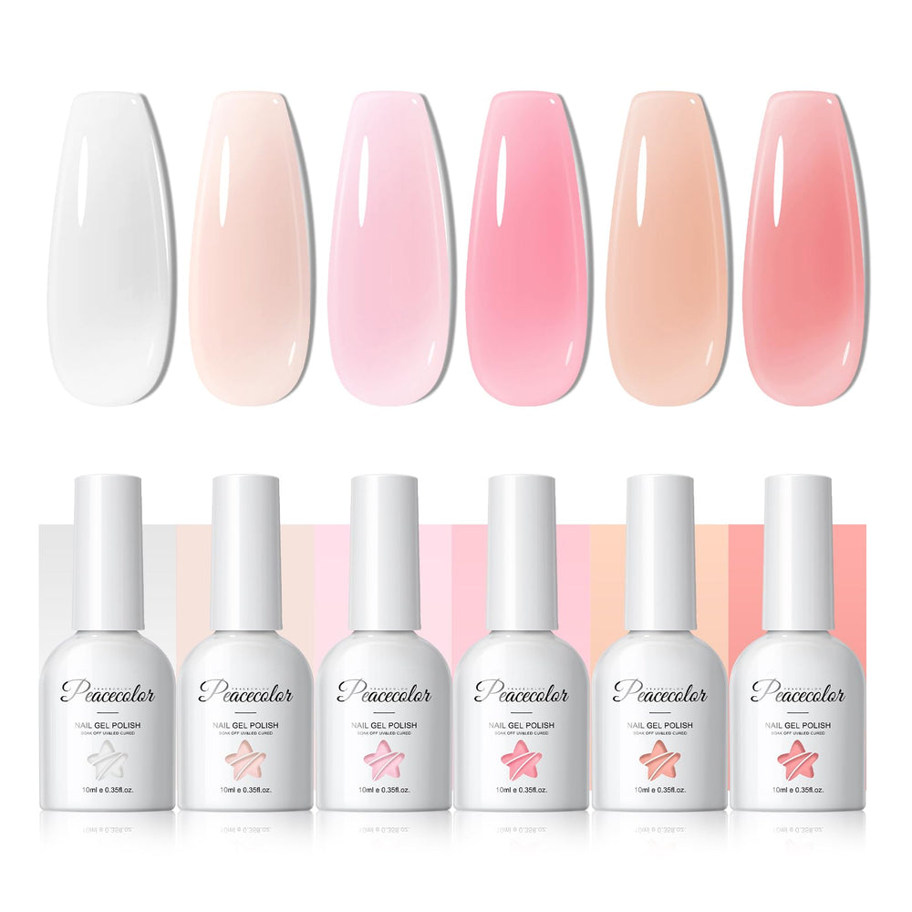 PEACECOLOR front view of six jelly gel bottles showing color range and convenience
