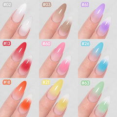 PEACECOLOR nine pat pat gel bottles lined up showing vibrant color range benefit