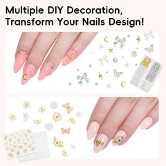 PEACECOLOR rhinestones and stickers displayed for creative nail accents
