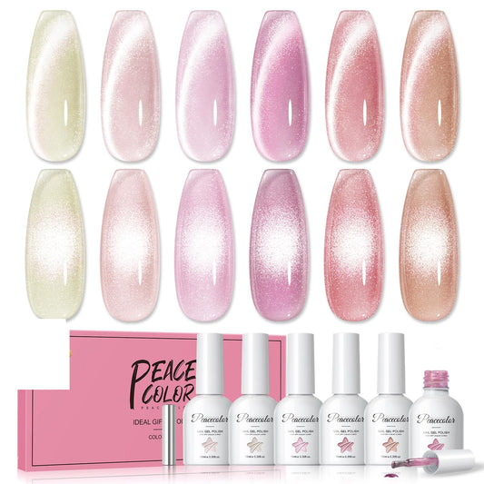 PEACECOLOR six bottle set front display showing cohesive spring shades and salon-ready colors