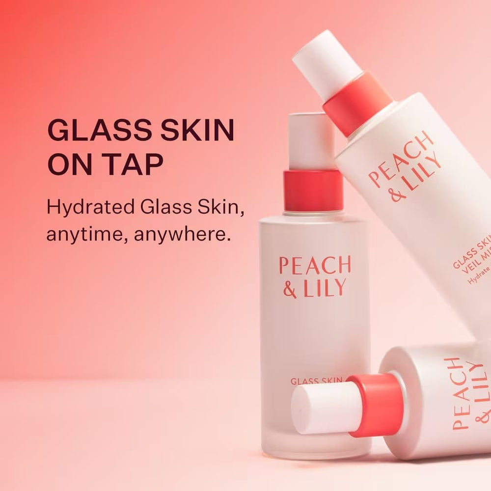 Peach & Lily bottle held in hand illustrating 3.38 oz portable size