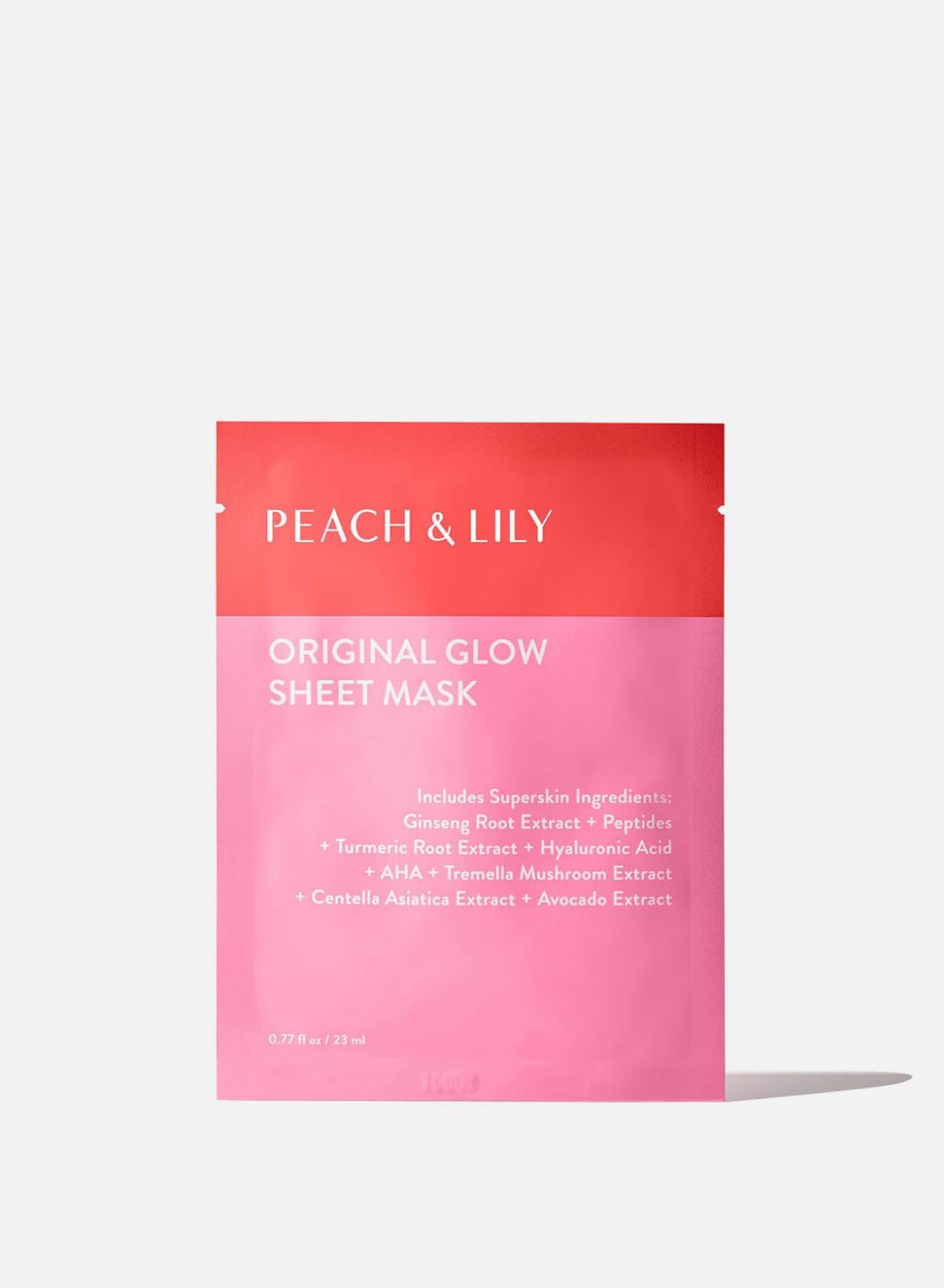 Peach & Lily front pouch showing single-use mask and benefits