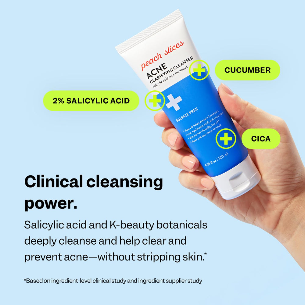Peach Slices pump dispensing 2% salicylic acid cleanser for clearer skin