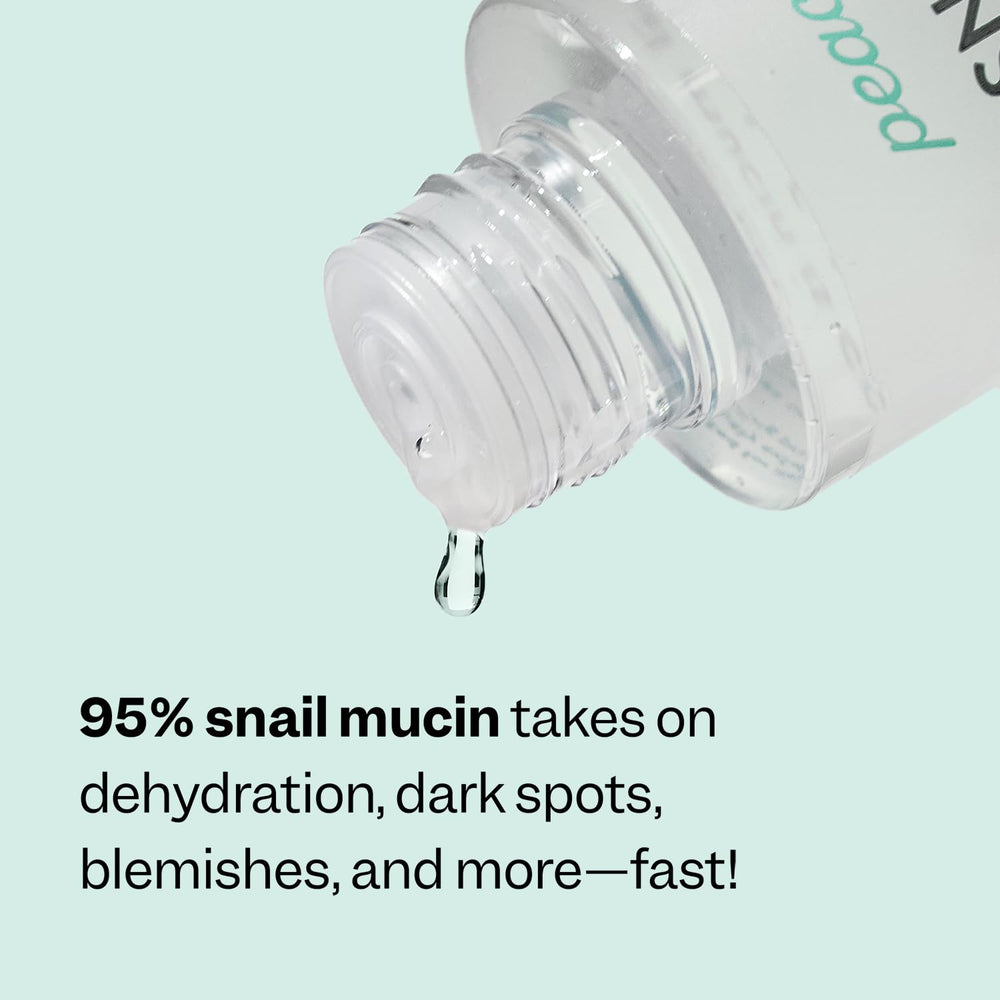 Peach Slices ingredient label focusing on 95% snail mucin and calming botanicals