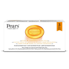 Pears front packaging showing three amber glycerin bars and benefits