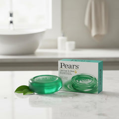 Pears lifestyle bathroom display showing bars on dish and tidy, fresh-bath benefit