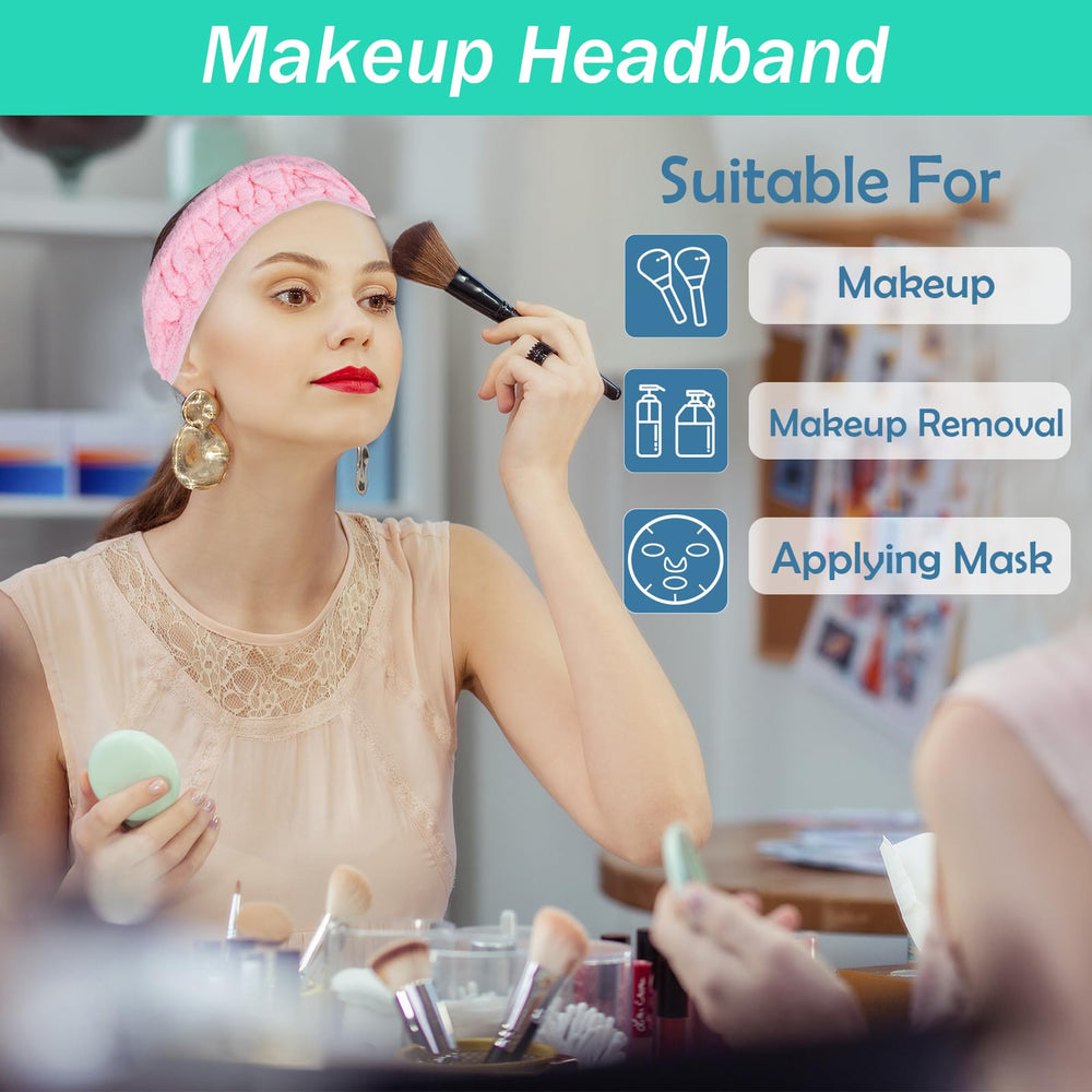 Pejnl headband worn while washing face, keeps hair dry and tidy