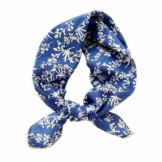 Pemilosci front view of royal blue little leaf bandana showing full print and benefit of bold color