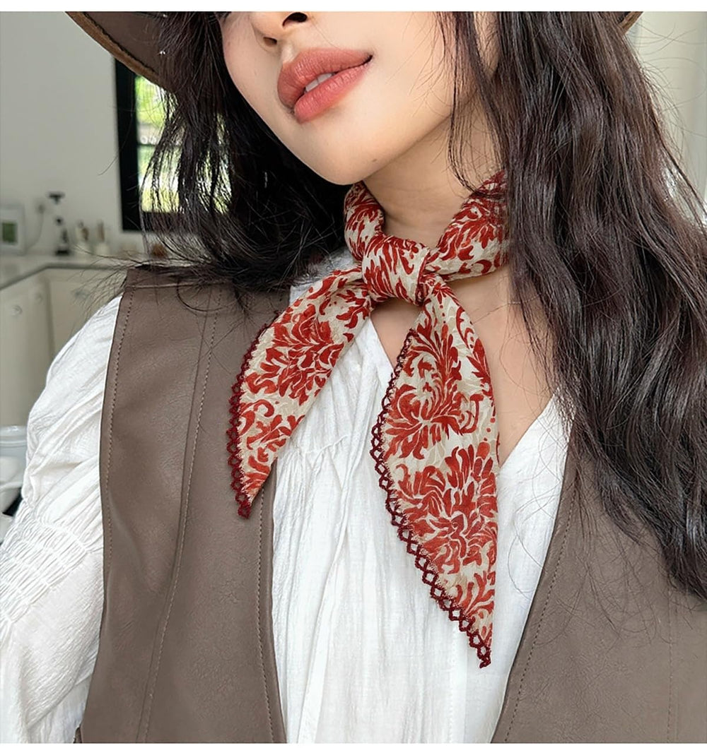 Pemilosci bandana tied as neck scarf showing elegant accent and everyday polish