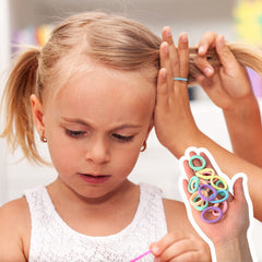 Pengxiaomei hair tie used on a toddler ponytail demonstrating comfortable wear
