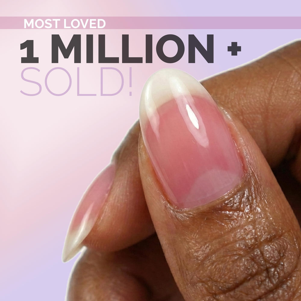 Perfect Formula brush stroke on nail showing sheer pink finish benefit