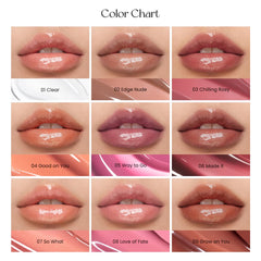 Peripera swatches on arm showing true rosy hue and high-shine payoff